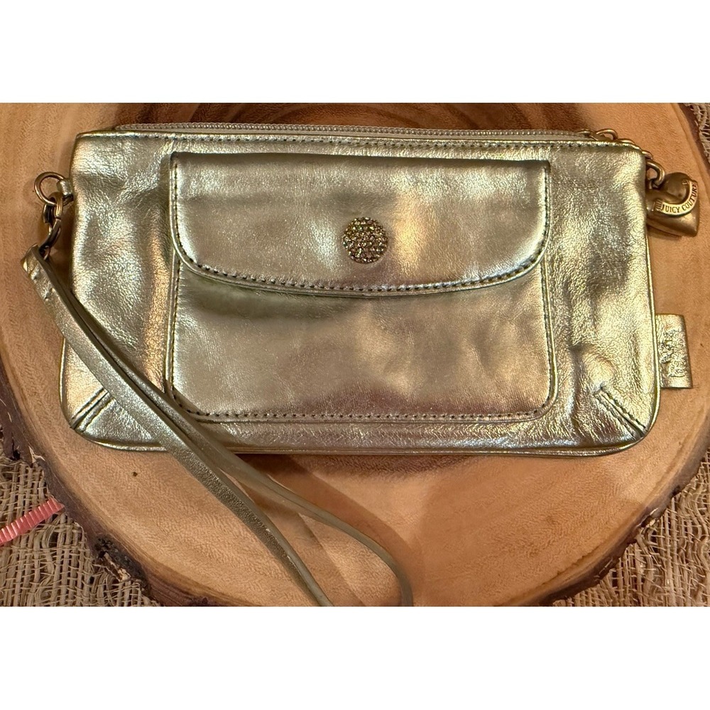 Y2K Vintage Juicy Couture Gold Zip Wristlet With Gold Heart Charm Newâ Rare
